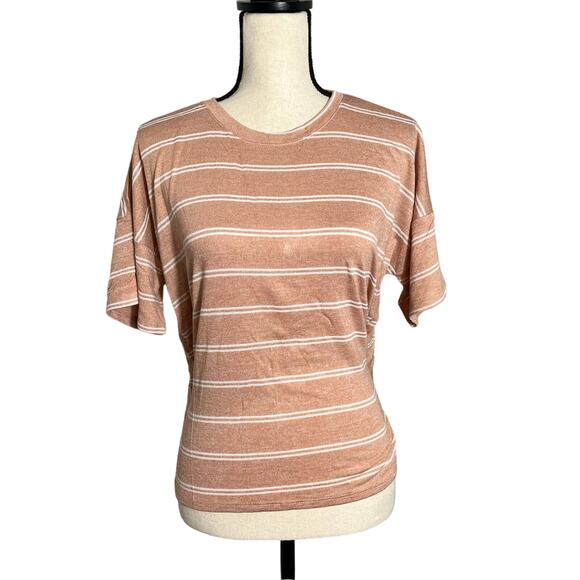 Lumiere women's striped ruffle tie back short sleeve blouse tee new large - Picture 1 of 8